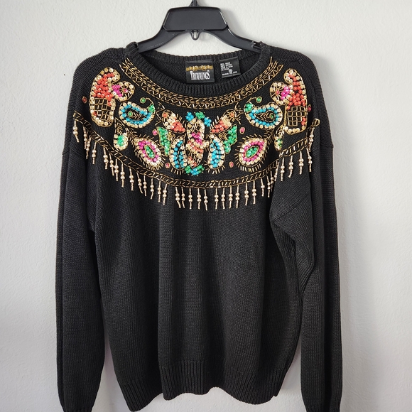 trimmings Sweaters - Vintage Embellished Black Sweater